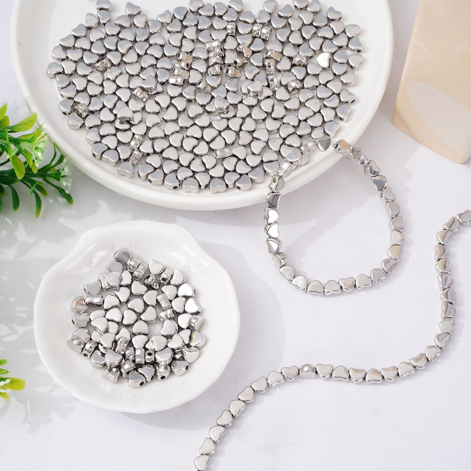 Amazon.co.jp: Whaline 600個 ハートビーズ シルバー ハート